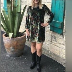Uncle Frank Floral Velvet Shift Dress Hippie Grunge Boho Western Glam Festival L